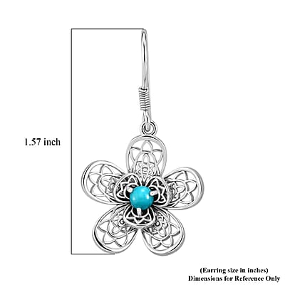 D'Joy Passport to Turkey Artisan Crafted Premium Lagoon Turquoise 0.70 ctw Floral Earrings in Sterling Silver