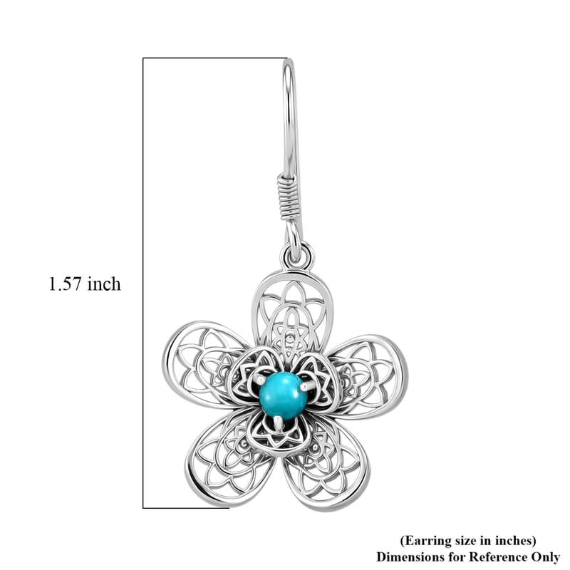 D'Joy Passport to Turkey Artisan Crafted Premium Lagoon Turquoise 0.70 ctw Floral Earrings in Sterling Silver