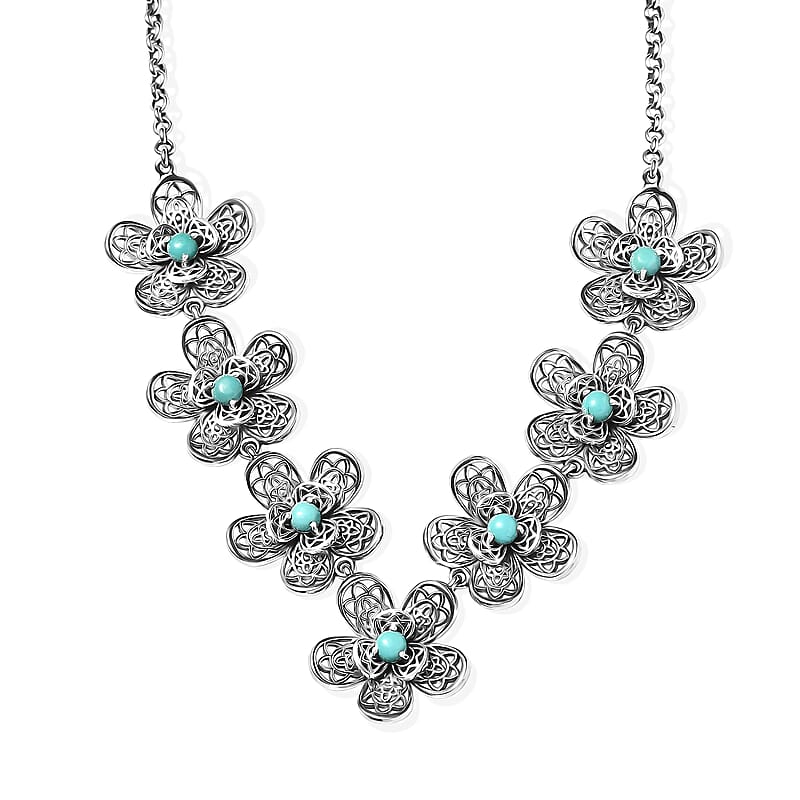 D'Joy Passport to Turkey Artisan Crafted Premium Lagoon Turquoise 2.00 ctw Necklace in Sterling Silver 18 Inches