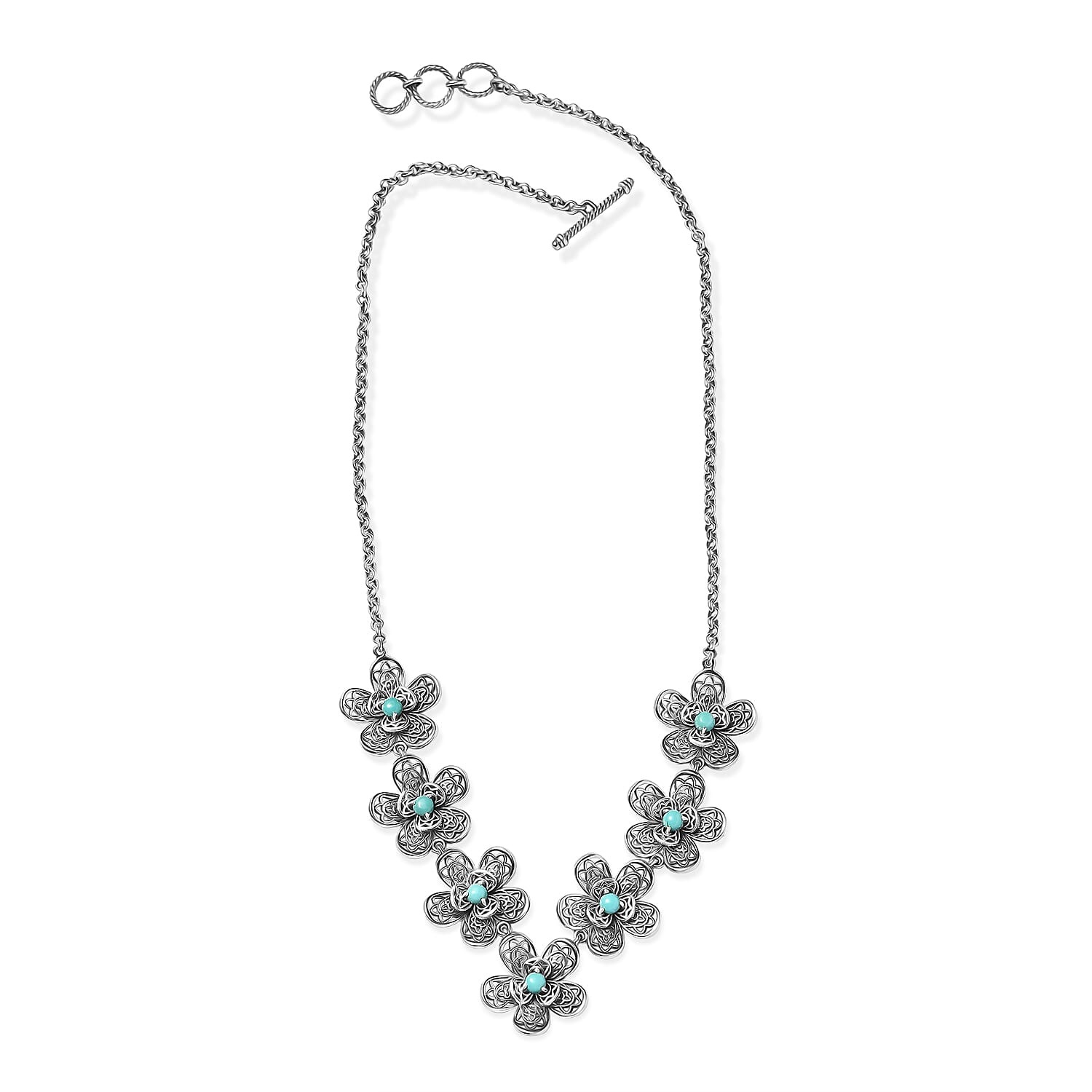 D'Joy Passport to Turkey Artisan Crafted Premium Lagoon Turquoise 2.00 ctw Necklace in Sterling Silver 18 Inches
