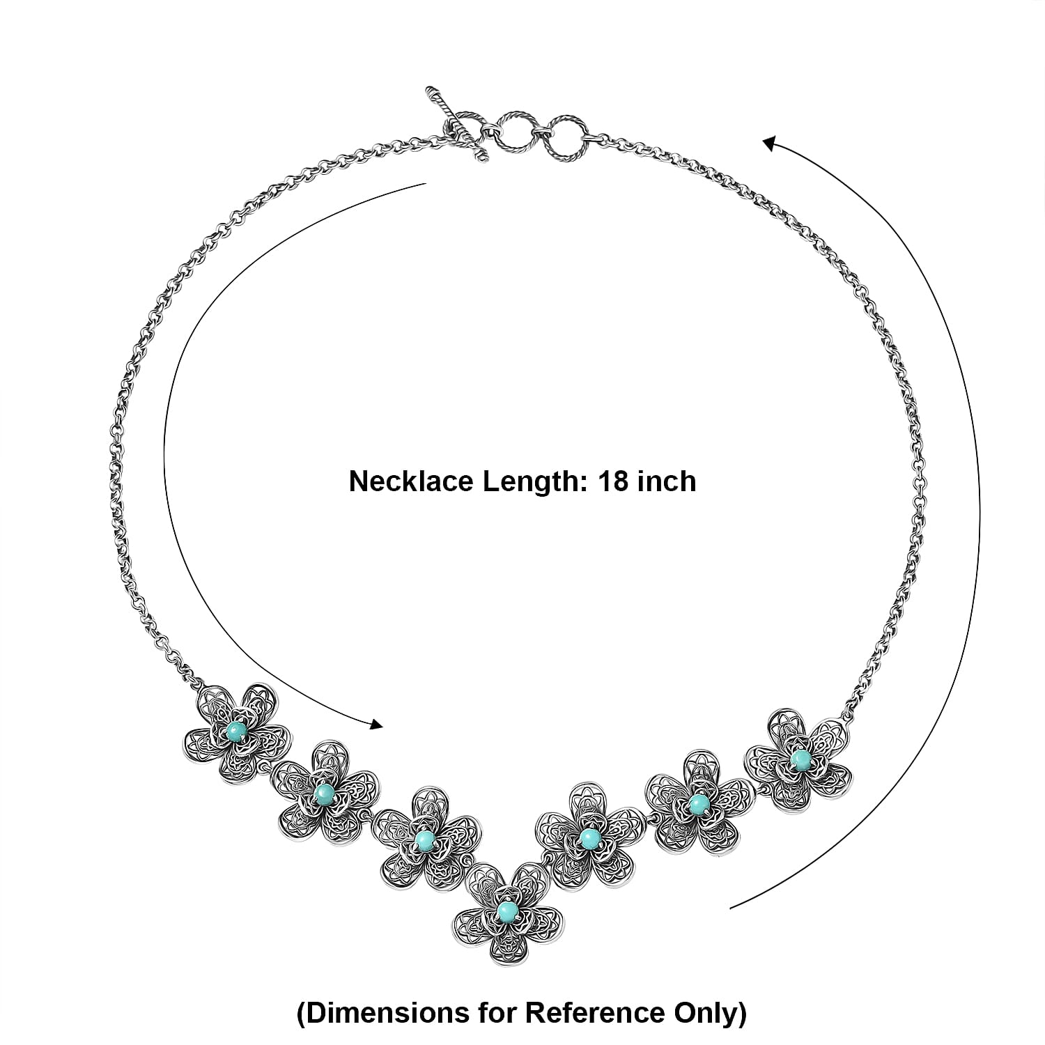 D'Joy Passport to Turkey Artisan Crafted Premium Lagoon Turquoise 2.00 ctw Necklace in Sterling Silver 18 Inches