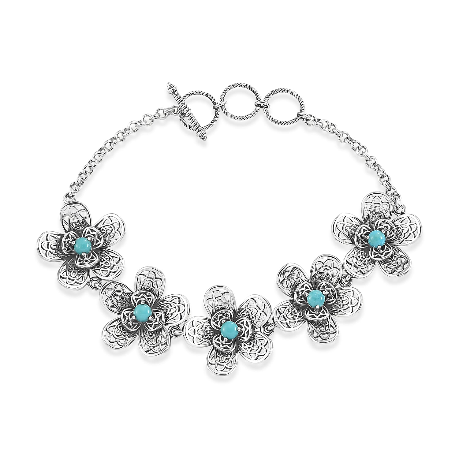 D'Joy Passport to Turkey Artisan Crafted Premium Lagoon Turquoise 1.35 ctw Bracelet in Sterling Silver (7.25-8.0In)