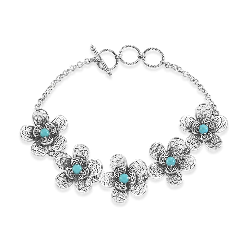 D'Joy Passport to Turkey Artisan Crafted Premium Lagoon Turquoise 1.35 ctw Bracelet in Sterling Silver (7.25-8.0In)