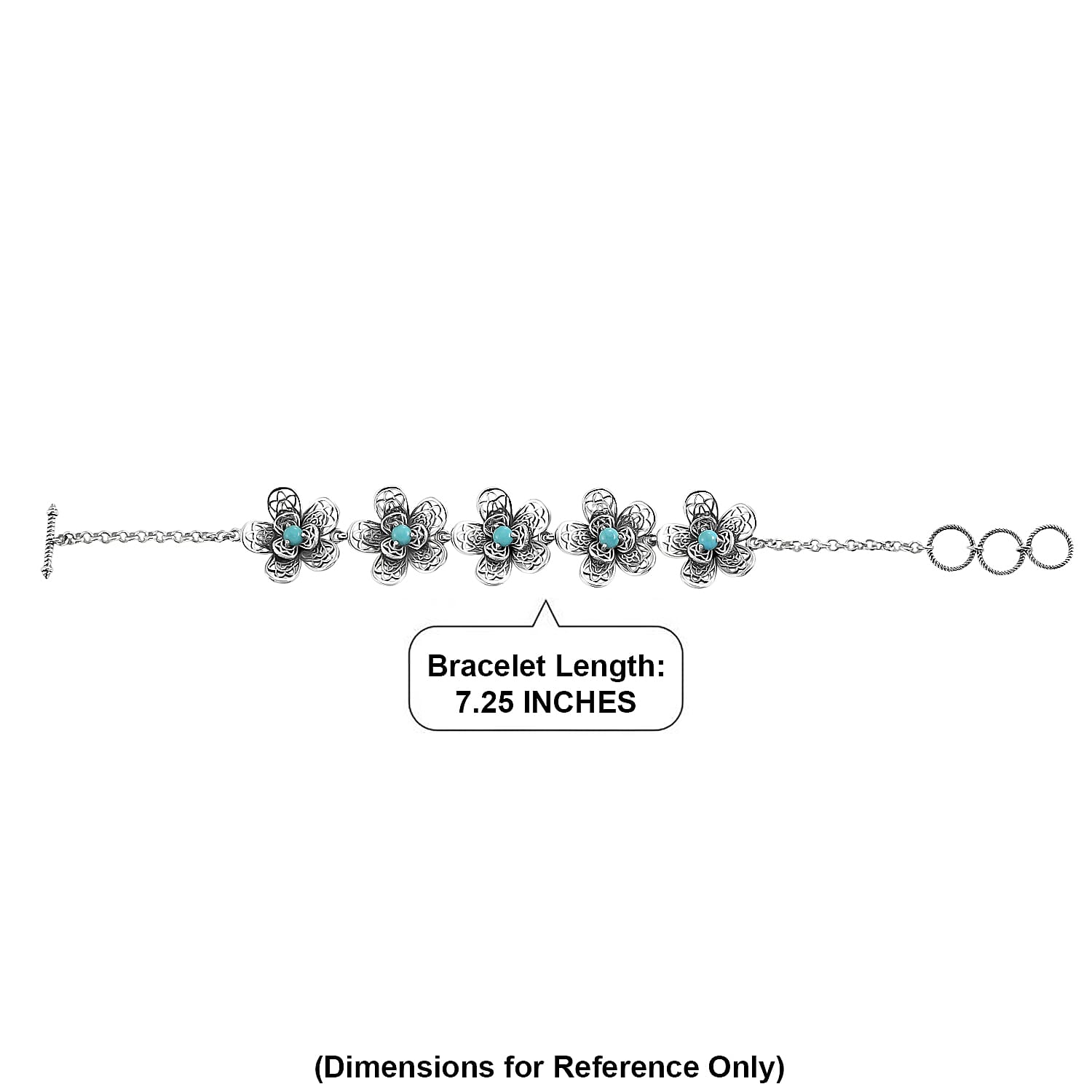 D'Joy Passport to Turkey Artisan Crafted Premium Lagoon Turquoise 1.35 ctw Bracelet in Sterling Silver (7.25-8.0In)