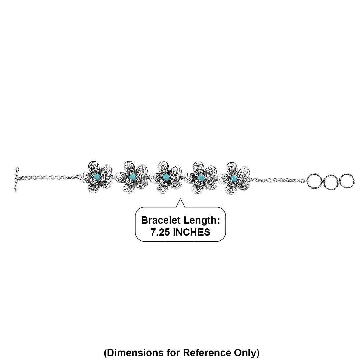 D'Joy Passport to Turkey Artisan Crafted Premium Lagoon Turquoise 1.35 ctw Bracelet in Sterling Silver (7.25-8.0In) image number 4