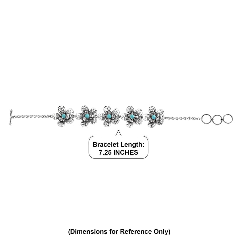 D'Joy Passport to Turkey Artisan Crafted Premium Lagoon Turquoise 1.35 ctw Bracelet in Sterling Silver (7.25-8.0In)