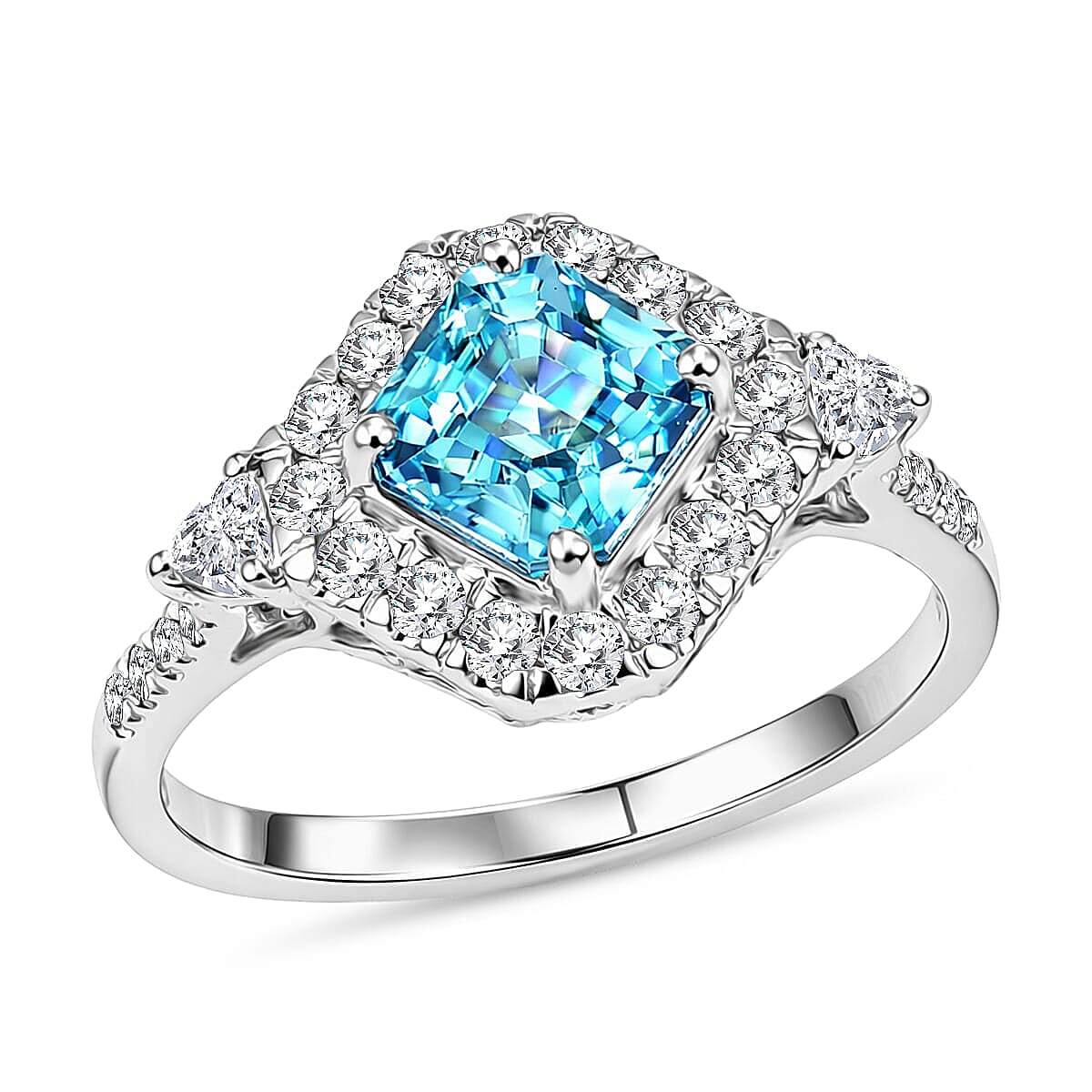 AAA Cambodian Blue Zircon and Luxuriant Lab Grown Diamond G-H SI 3.63 ctw Ring in 10K White Gold (Size 10.0)