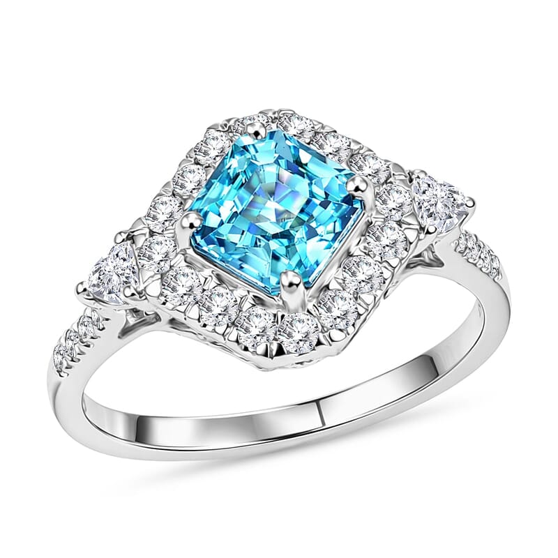 Certified & Appraised AAA Cambodian Blue Zircon and Luxuriant Lab Grown Diamond G-H SI 3.63 ctw Ring in 10K White Gold (Size 10.0)