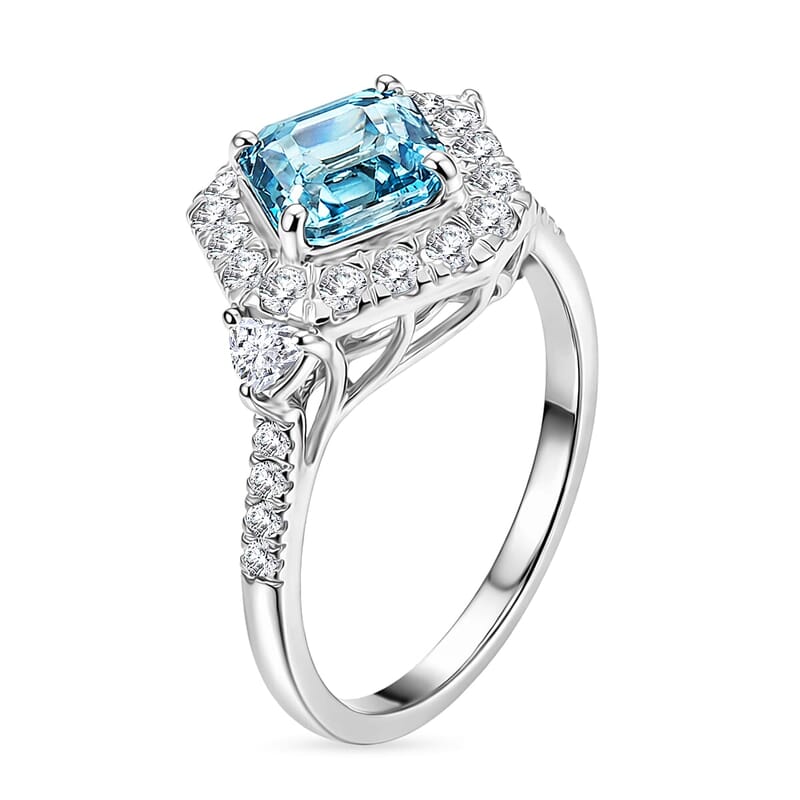 Certified & Appraised AAA Cambodian Blue Zircon and Luxuriant Lab Grown Diamond G-H SI 3.63 ctw Ring in 10K White Gold (Size 10.0)