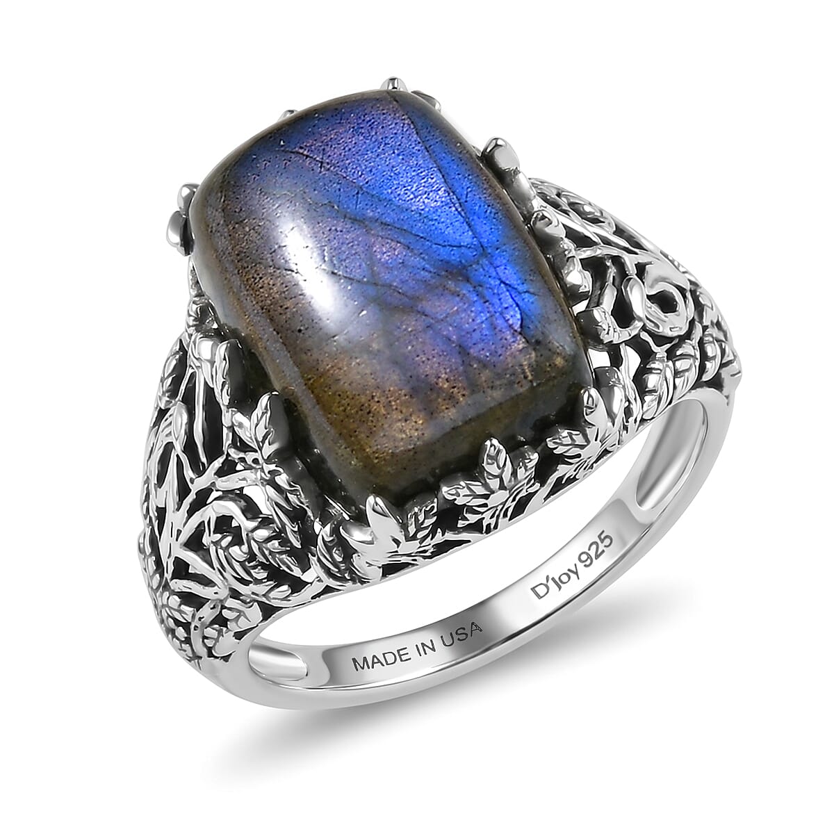 D'Joy Indian Artisan Crafted Malagasy Labradorite 8.30 ctw Ring in Sterling Silver (Size 6.0)