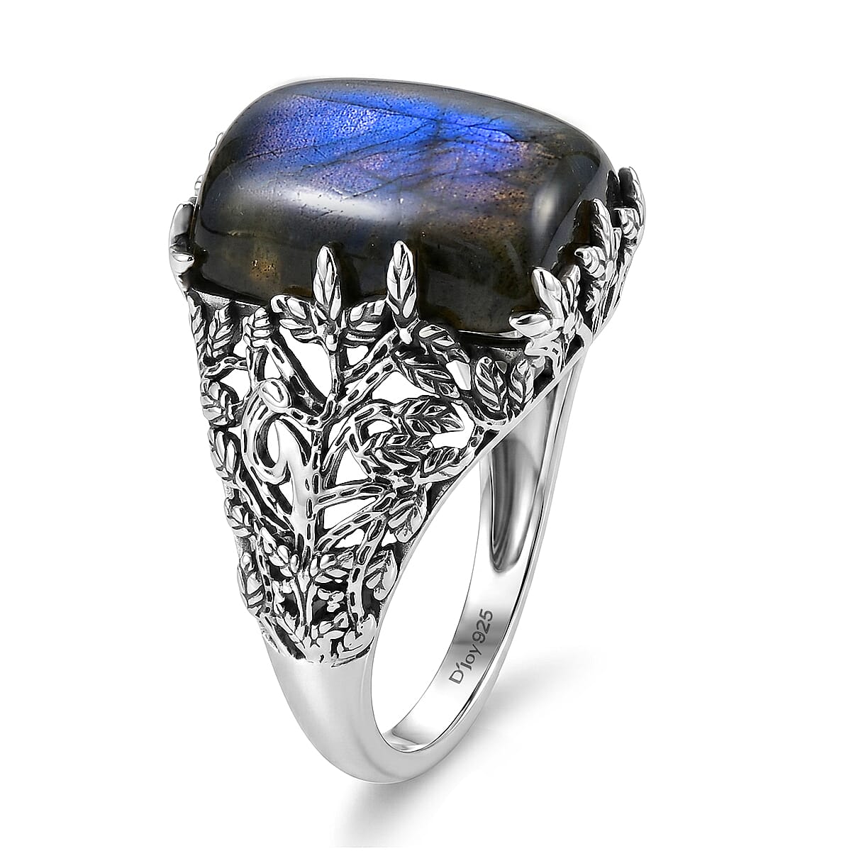 D'Joy Indian Artisan Crafted Malagasy Labradorite 8.30 ctw Ring in Sterling Silver (Size 6.0)