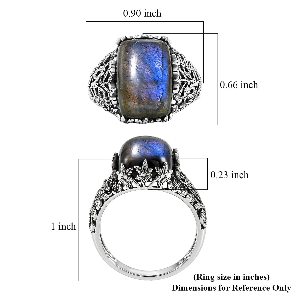 D'Joy Indian Artisan Crafted Malagasy Labradorite 8.30 ctw Ring in Sterling Silver (Size 6.0)
