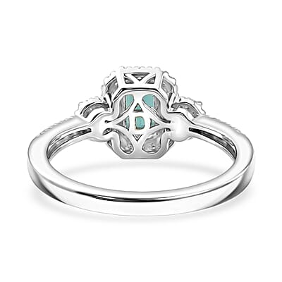 D'Joy AAA Monte Belo Indicolite and Moissanite 1.00 ctw Royal Ocean Halo Ring in Rhodium Over Sterling Silver (Size 6.0)
