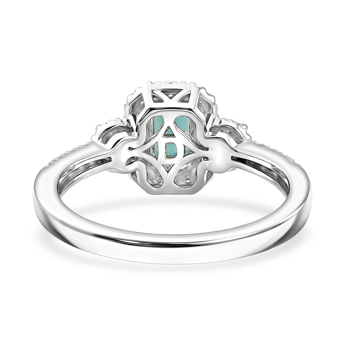 D'Joy AAA Monte Belo Indicolite and Moissanite 1.00 ctw Royal Ocean Halo Ring in Rhodium Over Sterling Silver (Size 7.0)