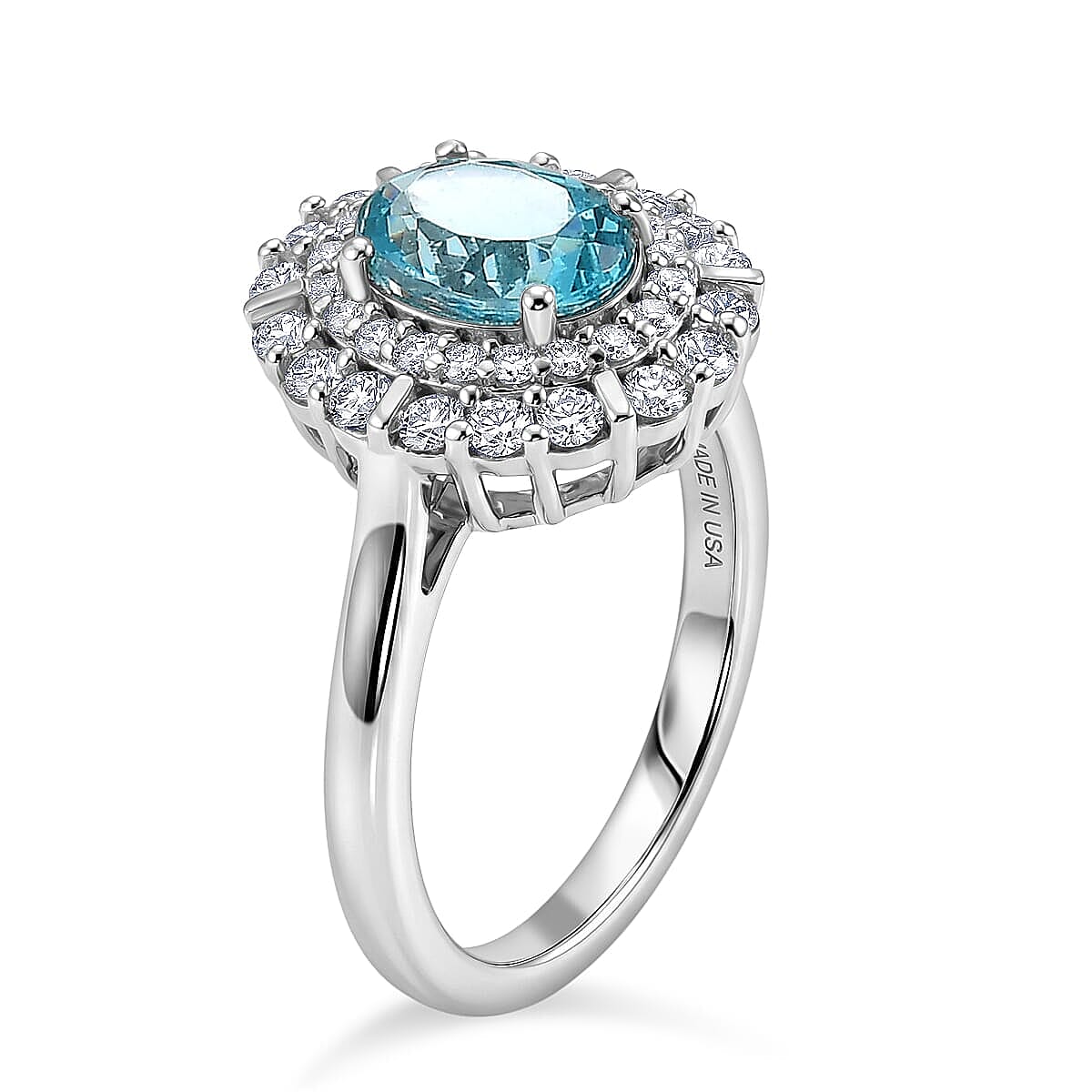 Certified & Appraised D'Joy Premium Paraiba Apatite, Moissanite Ring in Rhodium Over Sterling Silver (Size 10.0) 2.10 ctw image number 3