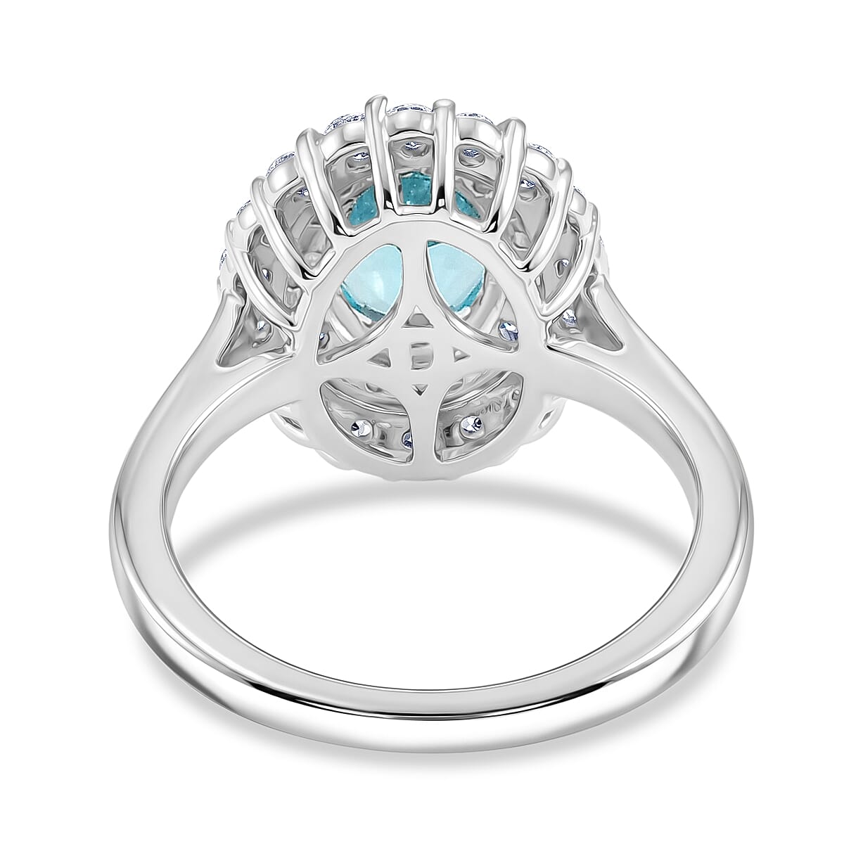 Certified & Appraised D'Joy Premium Paraiba Apatite and Moissanite 2.10 ctw Ring in Rhodium Over Sterling Silver (Size 6.0)