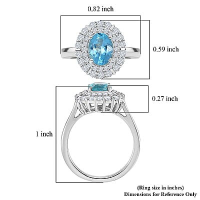Certified & Appraised D'Joy Premium Paraiba Apatite and Moissanite 2.10 ctw Ring in Rhodium Over Sterling Silver (Size 6.0)