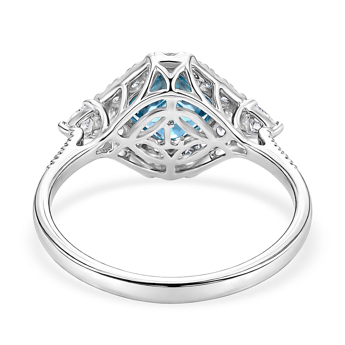 10K White Gold AAA Cambodian Blue Zircon, Luxuriant Lab Grown Diamond (G-H, SI) (0.81 cts) Ring (Size 5.0) 3.63 ctw image number 4