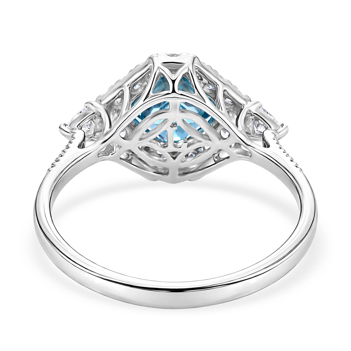 AAA Cambodian Blue Zircon and Luxuriant Lab Grown Diamond G-H SI 3.63 ctw Ring in 10K White Gold (Size 6.0) image number 4