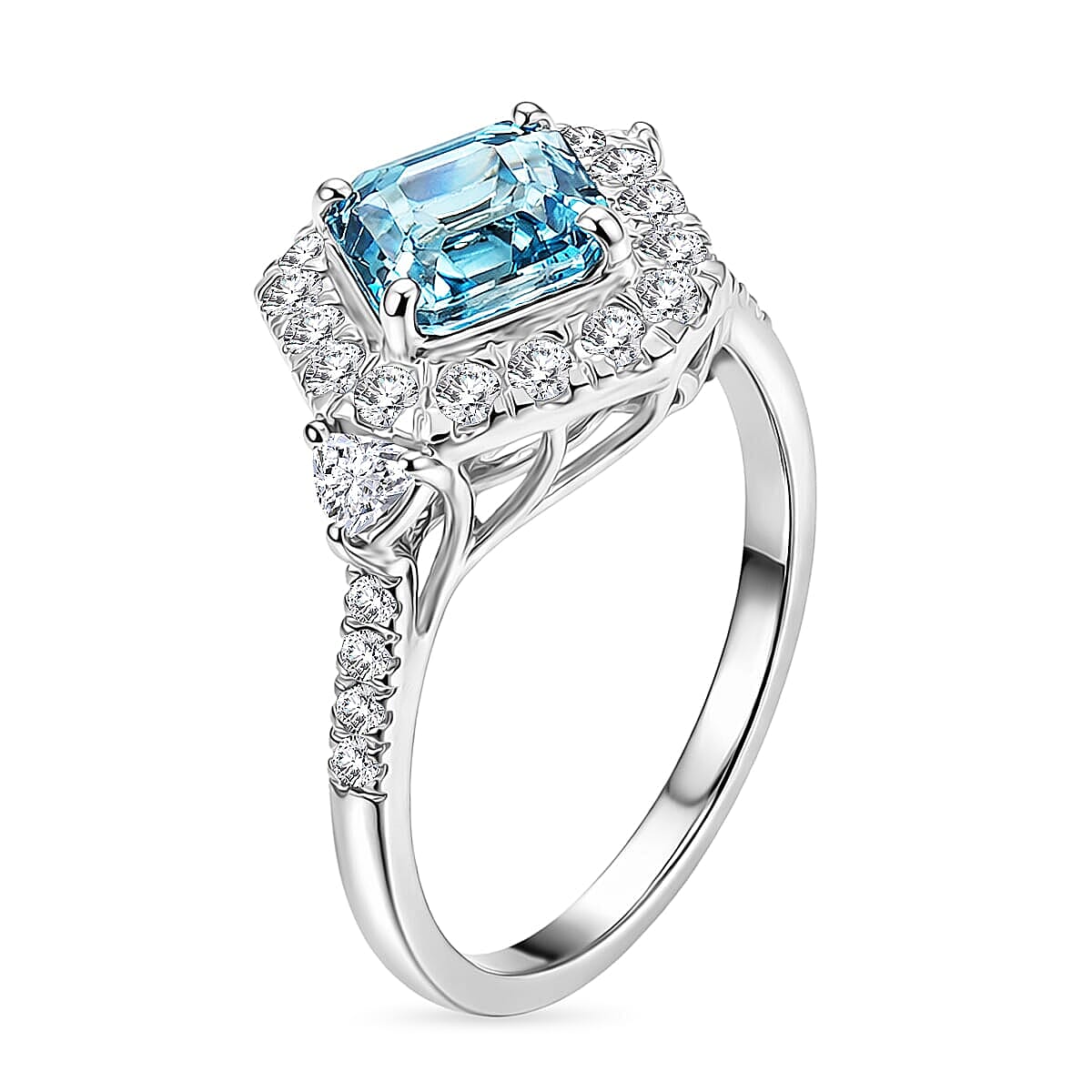 10K White Gold AAA Cambodian Blue Zircon, Luxuriant Lab Grown Diamond (G-H, SI) (0.81 cts) Ring (Size 6.5) 3.63 ctw image number 3