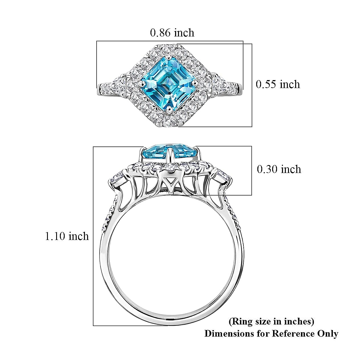 10K White Gold AAA Cambodian Blue Zircon, Luxuriant Lab Grown Diamond (G-H, SI) (0.81 cts) Ring (Size 8.5) 3.63 ctw image number 5