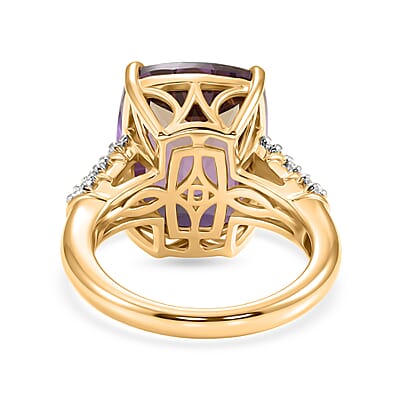 Certified & Appraised D'Joy Cushion Roll Top Cut Premium Anahi Ametrine and Moissanite 10.25 ctw Ring in 18K Vermeil Yellow Gold Over Sterling Silver (Size 10.0)