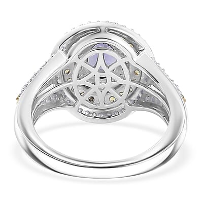 D'Joy Tanzanite and Multi Gemstone 1.70 ctw Nature Luxe Halo Ring in 18K Vermeil Yellow Gold and Rhodium Over Sterling Silver (Size 6.0)