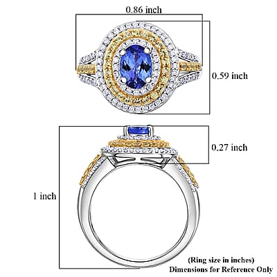 D'Joy Tanzanite and Multi Gemstone 1.70 ctw Nature Luxe Halo Ring in 18K Vermeil Yellow Gold and Rhodium Over Sterling Silver (Size 6.0)