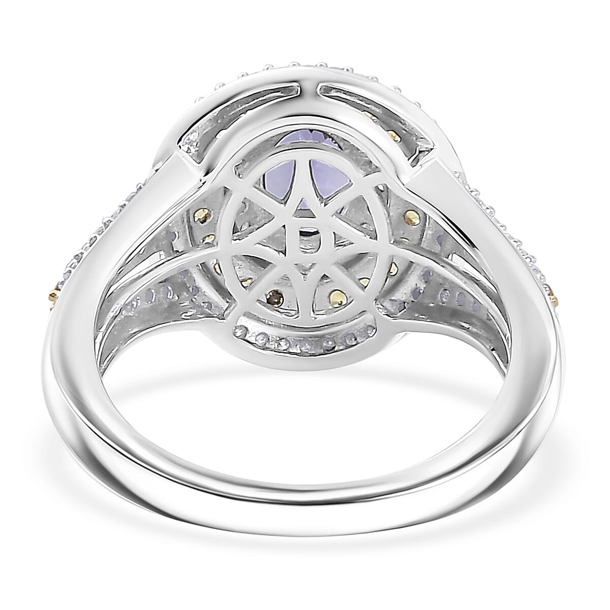 D'Joy Tanzanite and Multi Gemstone 1.70 ctw Nature Luxe Halo Ring in 18K Vermeil Yellow Gold and Rhodium Over Sterling Silver (Size 7.0)