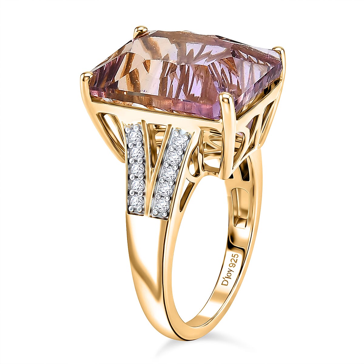 Certified & Appraised D'Joy Concave Cut Premium Anahi Ametrine and Moissanite 11.40 ctw Ring in 18K Vermeil Yellow Gold Over Sterling Silver (Size 10.0) image number 3