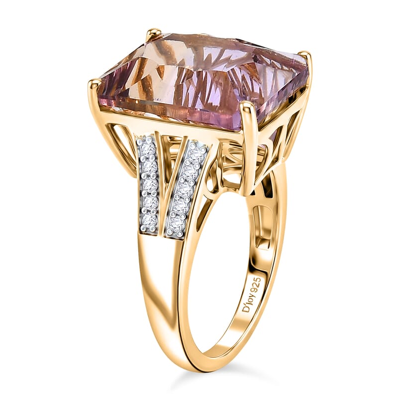 Certified & Appraised D'Joy Concave Cut Premium Anahi Ametrine and Moissanite 11.40 ctw Ring in 18K Vermeil Yellow Gold Over Sterling Silver (Size 6.0)