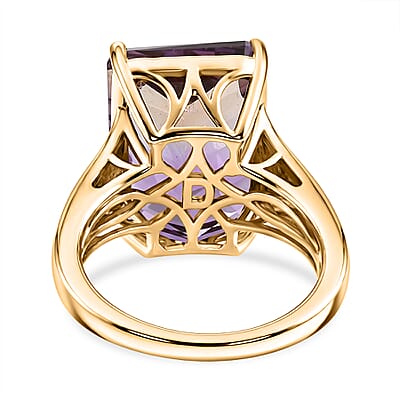 Certified & Appraised D'Joy Concave Cut Premium Anahi Ametrine and Moissanite 11.40 ctw Ring in 18K Vermeil Yellow Gold Over Sterling Silver (Size 6.0)