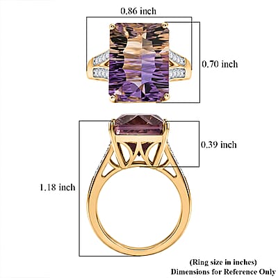 Certified & Appraised D'Joy Concave Cut Premium Anahi Ametrine and Moissanite 11.40 ctw Ring in 18K Vermeil Yellow Gold Over Sterling Silver (Size 6.0)