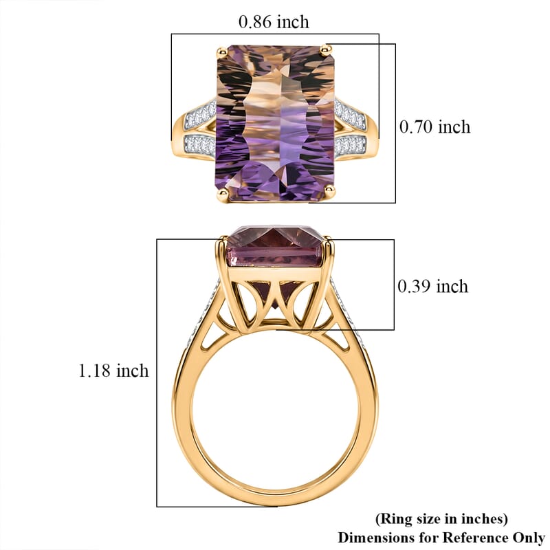 Certified & Appraised D'Joy Concave Cut Premium Anahi Ametrine and Moissanite 11.40 ctw Ring in 18K Vermeil Yellow Gold Over Sterling Silver (Size 6.0)