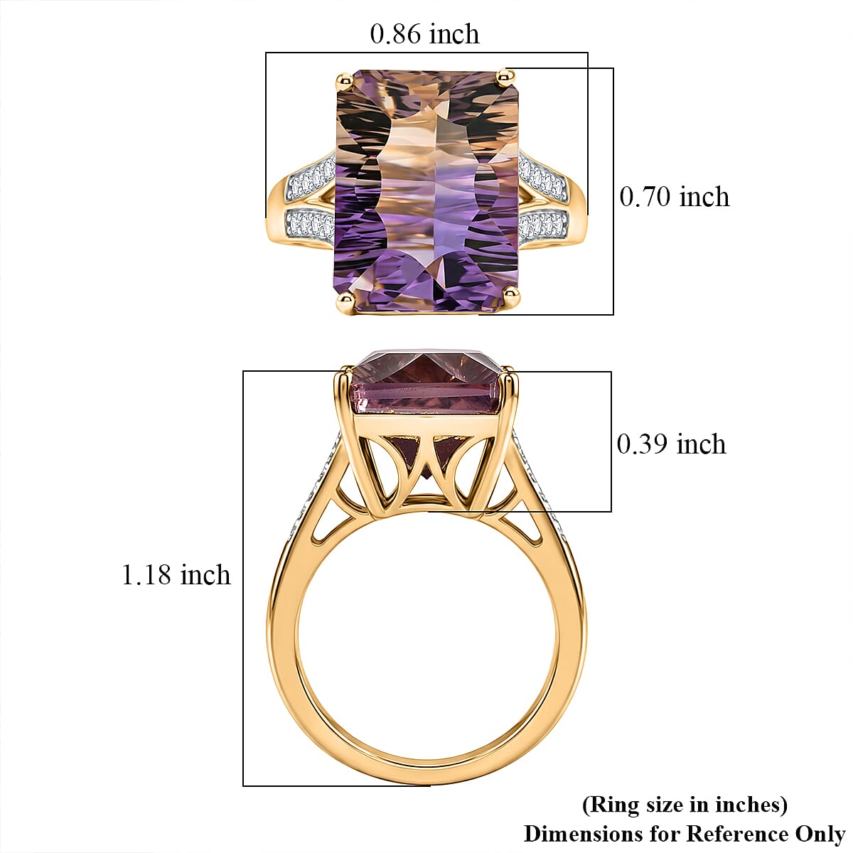 Certified & Appraised D'Joy Concave Cut Premium Anahi Ametrine and Moissanite 11.40 ctw Ring in 18K Vermeil Yellow Gold Over Sterling Silver (Size 7.0) image number 5