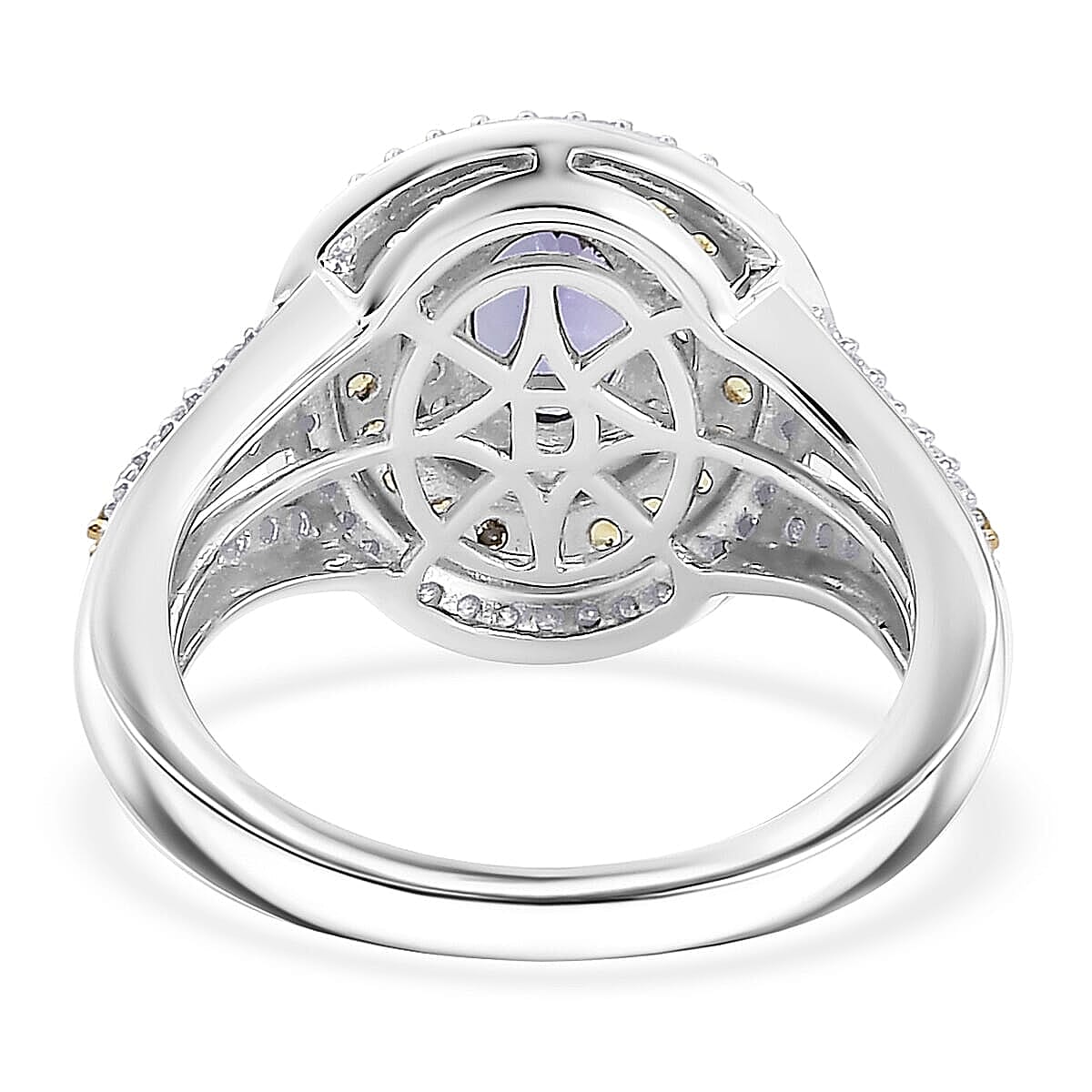 D'Joy Tanzanite and Multi Gemstone 1.70 ctw Nature Luxe Halo Ring in 18K Vermeil Yellow Gold and Rhodium Over Sterling Silver (Size 8.0)
