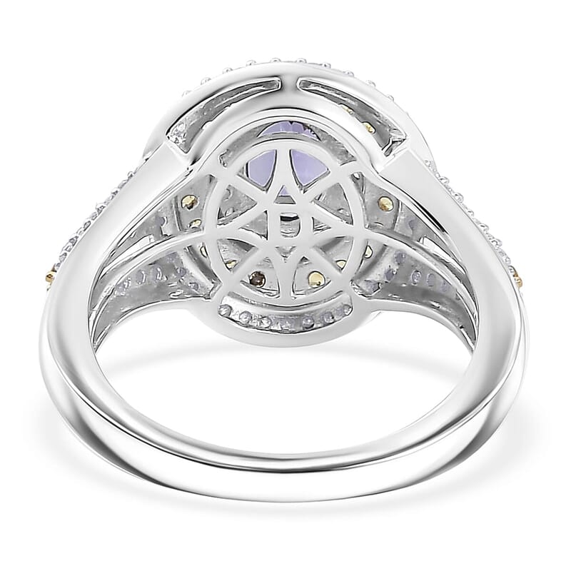 D'Joy Tanzanite and Multi Gemstone 1.70 ctw Nature Luxe Halo Ring in 18K Vermeil Yellow Gold and Rhodium Over Sterling Silver (Size 8.0)