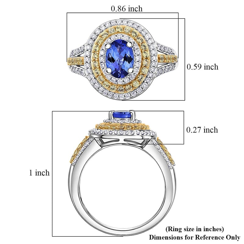 D'Joy Tanzanite and Multi Gemstone 1.70 ctw Nature Luxe Halo Ring in 18K Vermeil Yellow Gold and Rhodium Over Sterling Silver (Size 8.0)