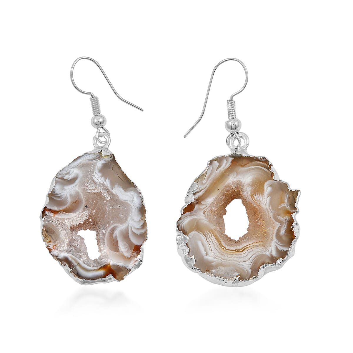 Slice Geode Quartz 20.00 ctw Earrings in Silvertone