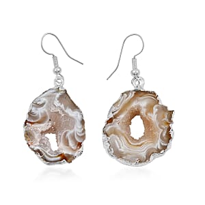 Slice Geode Quartz 20.00 ctw Earrings in Silvertone