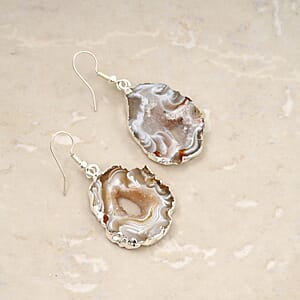 Slice Geode Quartz 20.00 ctw Earrings in Silvertone