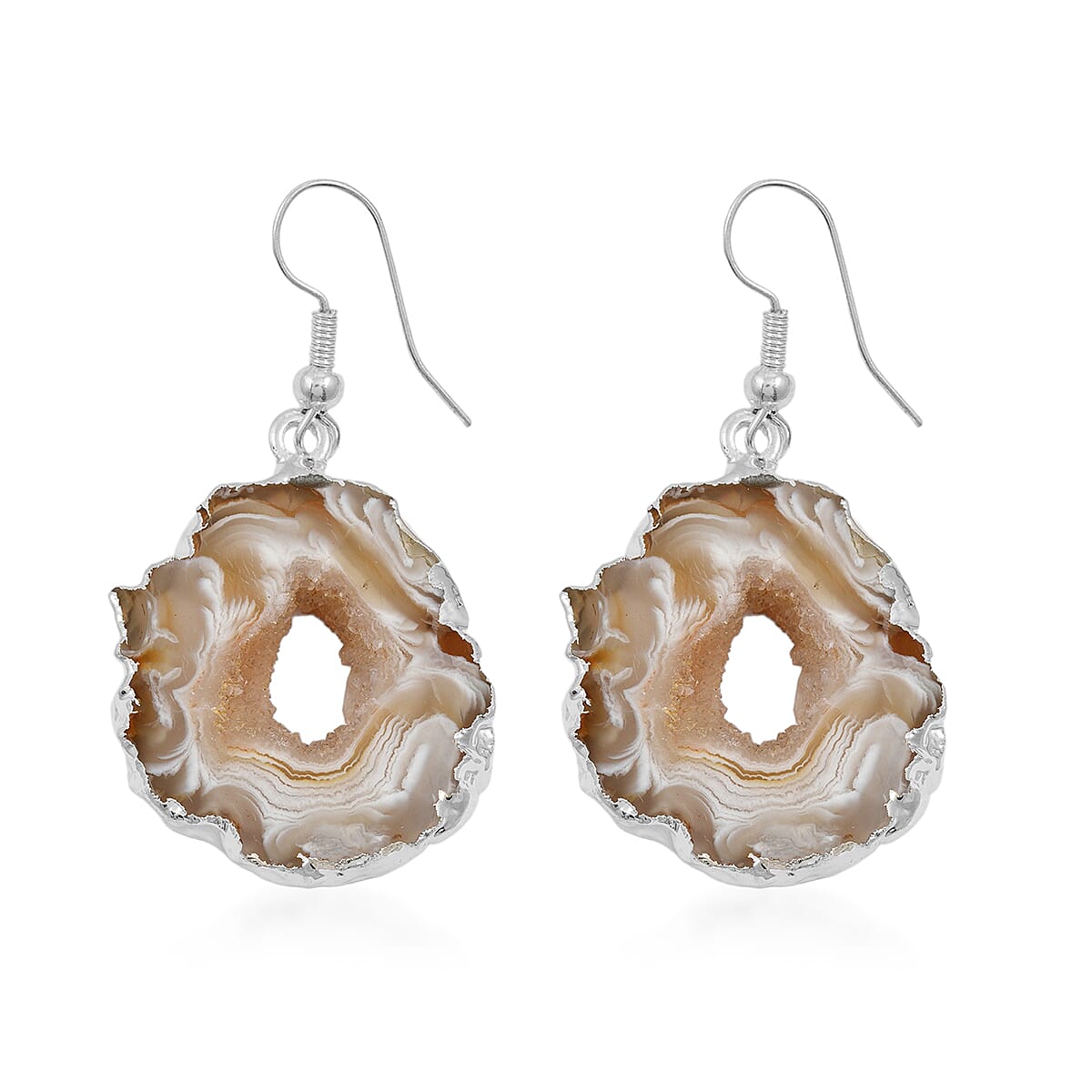 Slice Geode Quartz 20.00 ctw Earrings in Silvertone image number 3