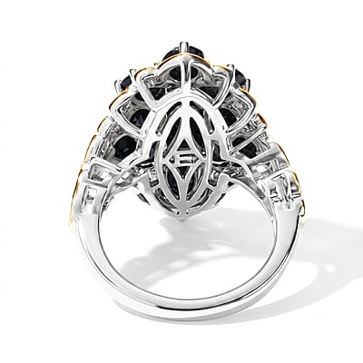 EverTrue Thai Black Spinel 5.65 ctw Cluster Ring in 18K YG Plated and Platinum Bond (Size 10.0)