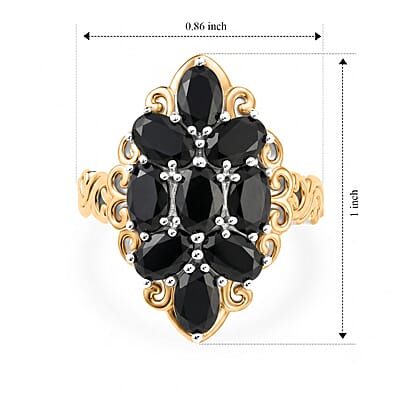 EverTrue Thai Black Spinel 5.65 ctw Cluster Ring in 18K YG Plated and Platinum Bond (Size 10.0)