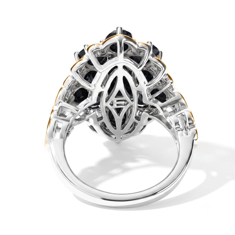 EverTrue Thai Black Spinel 5.65 ctw Two Tone Blossom Ring in 18K YG Plated and Platinum Bond (Size 11.0)