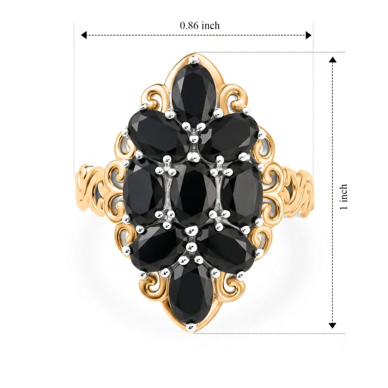 EverTrue Thai Black Spinel 5.65 ctw Two Tone Blossom Ring in 18K YG Plated and Platinum Bond (Size 11.0)