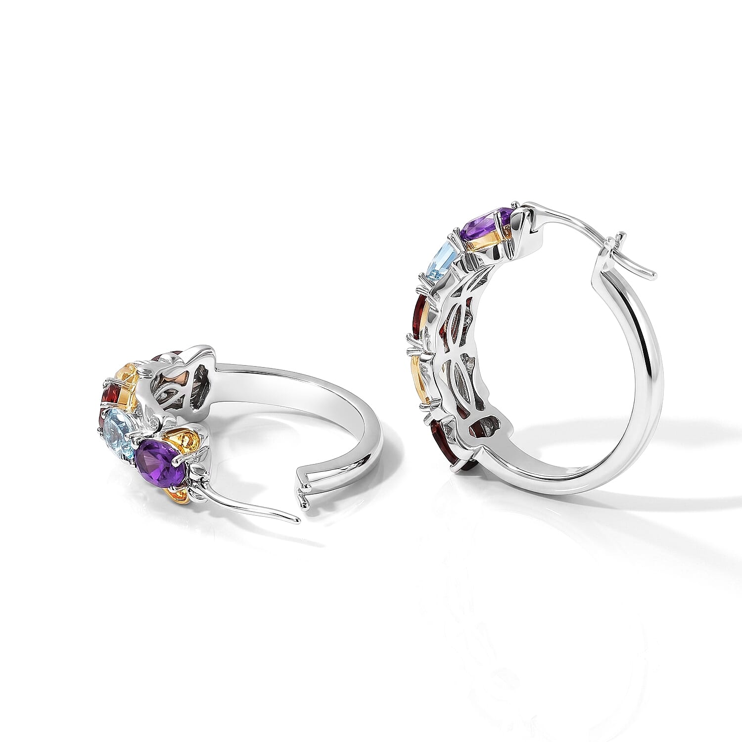 EverTrue Multi Gemstone 4.90 ctw Hoop Earrings in 18K YG Plated and Platinum Bond