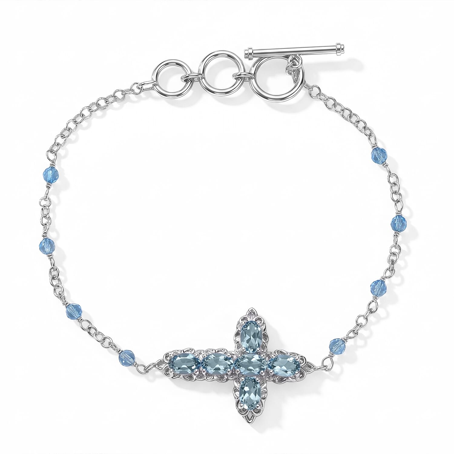 EverTrue Sky Blue Topaz 6.15 ctw Fancy Bracelet in Platinum Bond (7.25 In)