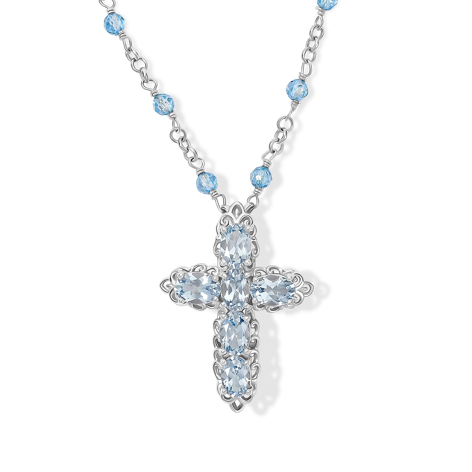 EverTrue Sky Blue Topaz 5.90 ctw Necklace in Platinum Bond 18 Inches