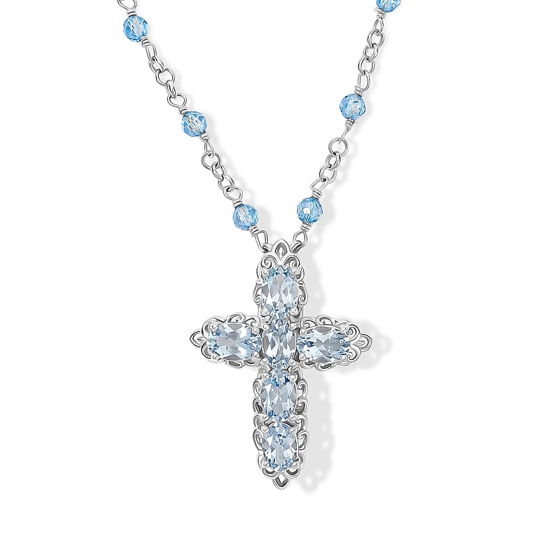 EverTrue Sky Blue Topaz 5.90 ctw Necklace in Platinum Bond 18 Inches